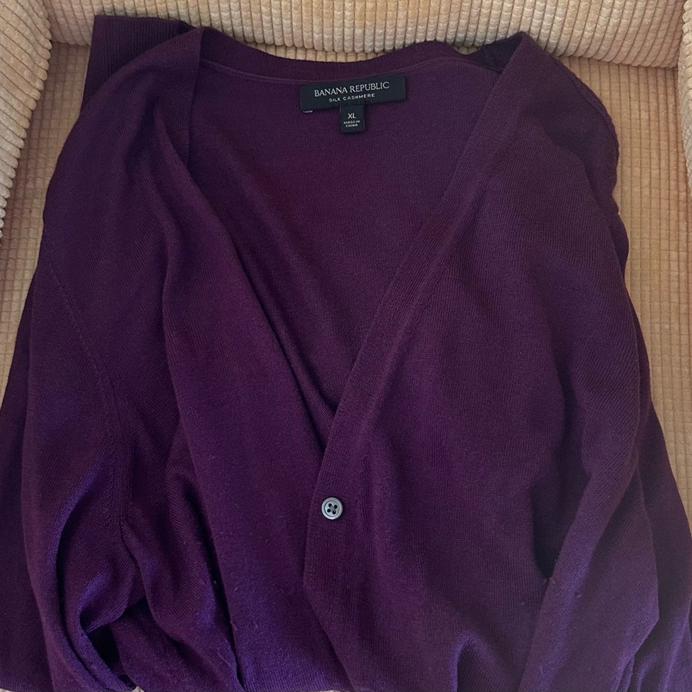 Banana Republic Purple V-Neck Cashmere Blend Cardigan